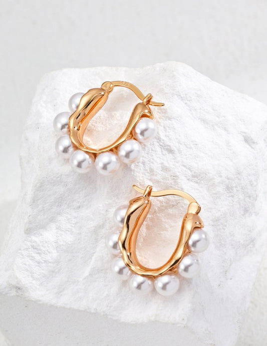 Pearl gold silver earrings