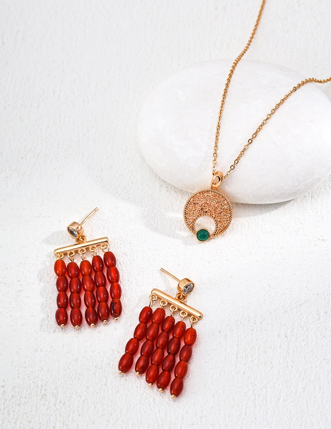 18K Gold S925 Silver - Crimson Cascade Agate Earrings