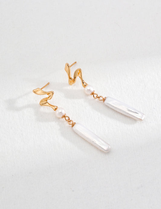 18K Gold S925 Silver - Serene Wave Baroque Pearl Earrings