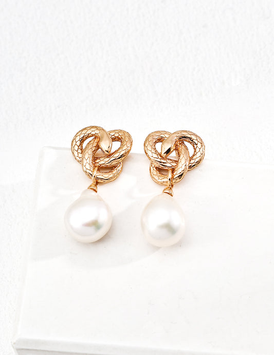 18K S925 Silver - Serpentina Pearl Drop Earrings