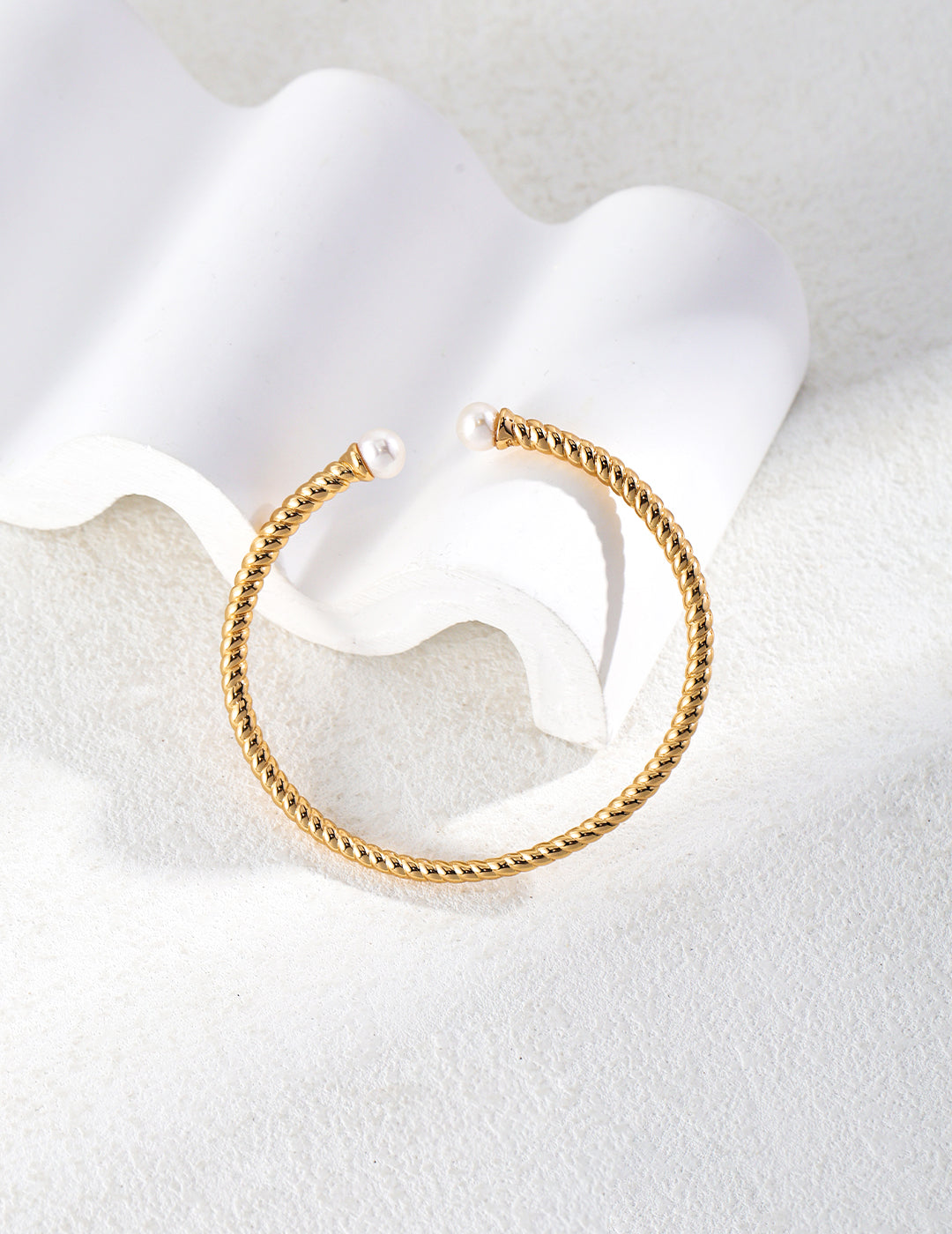 18K Gold S925 Silver - Twisted Pearl Cuff Bracelet