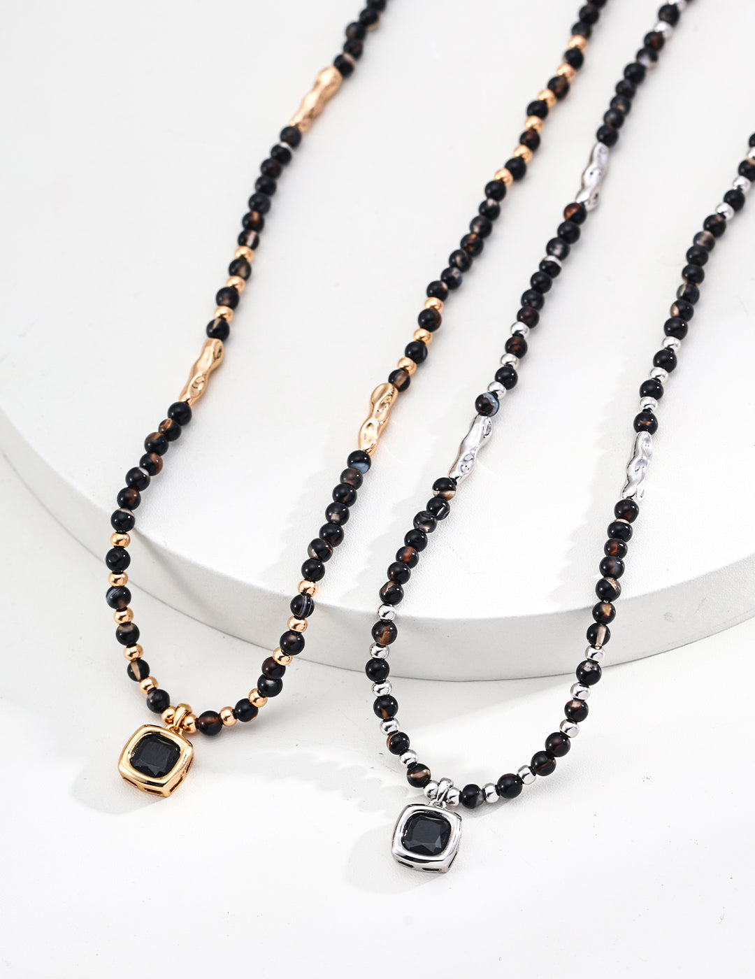 18K Gold S925 Silver - Onyx Whisper Beaded Necklace