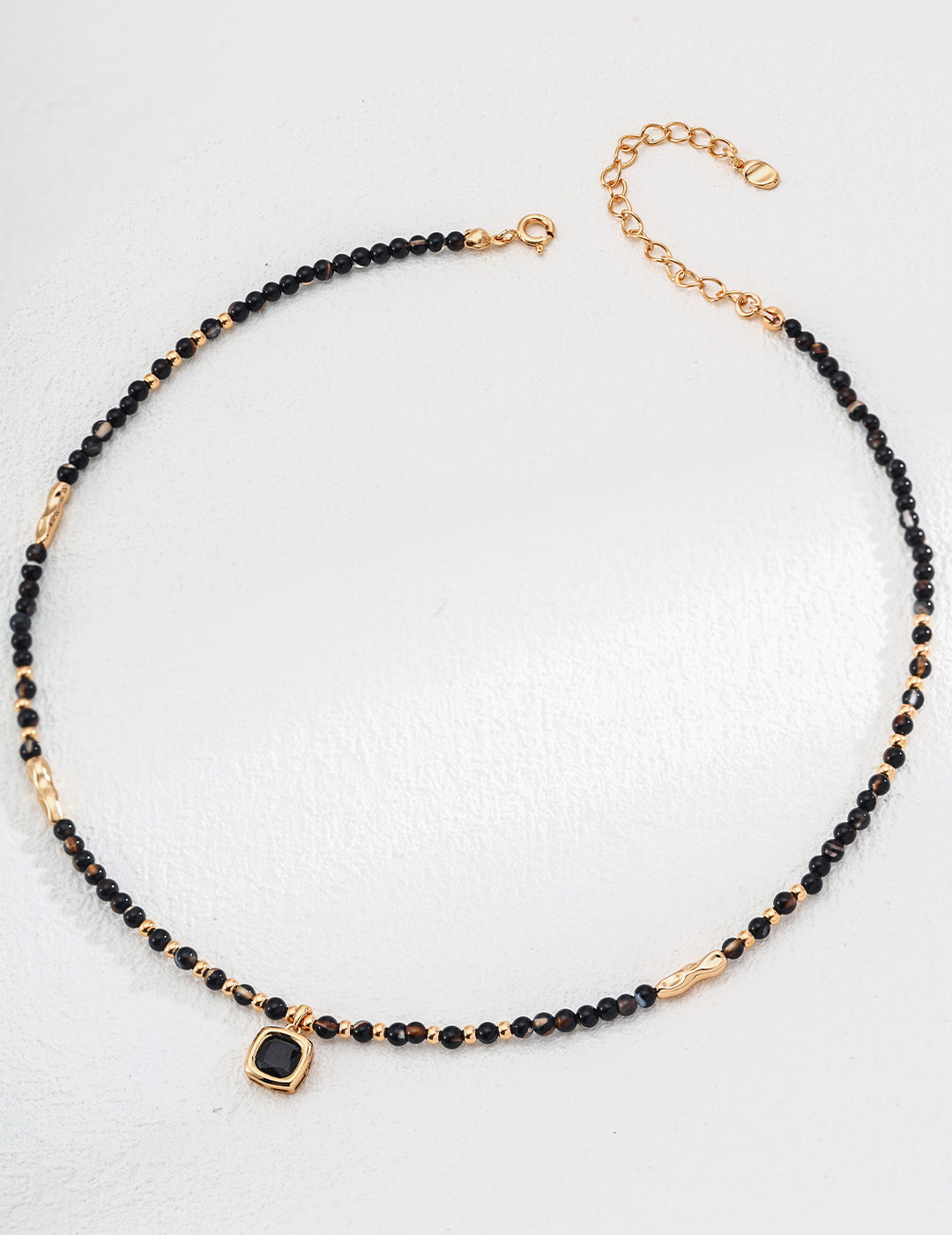 18K Gold S925 Silver - Onyx Whisper Beaded Necklace