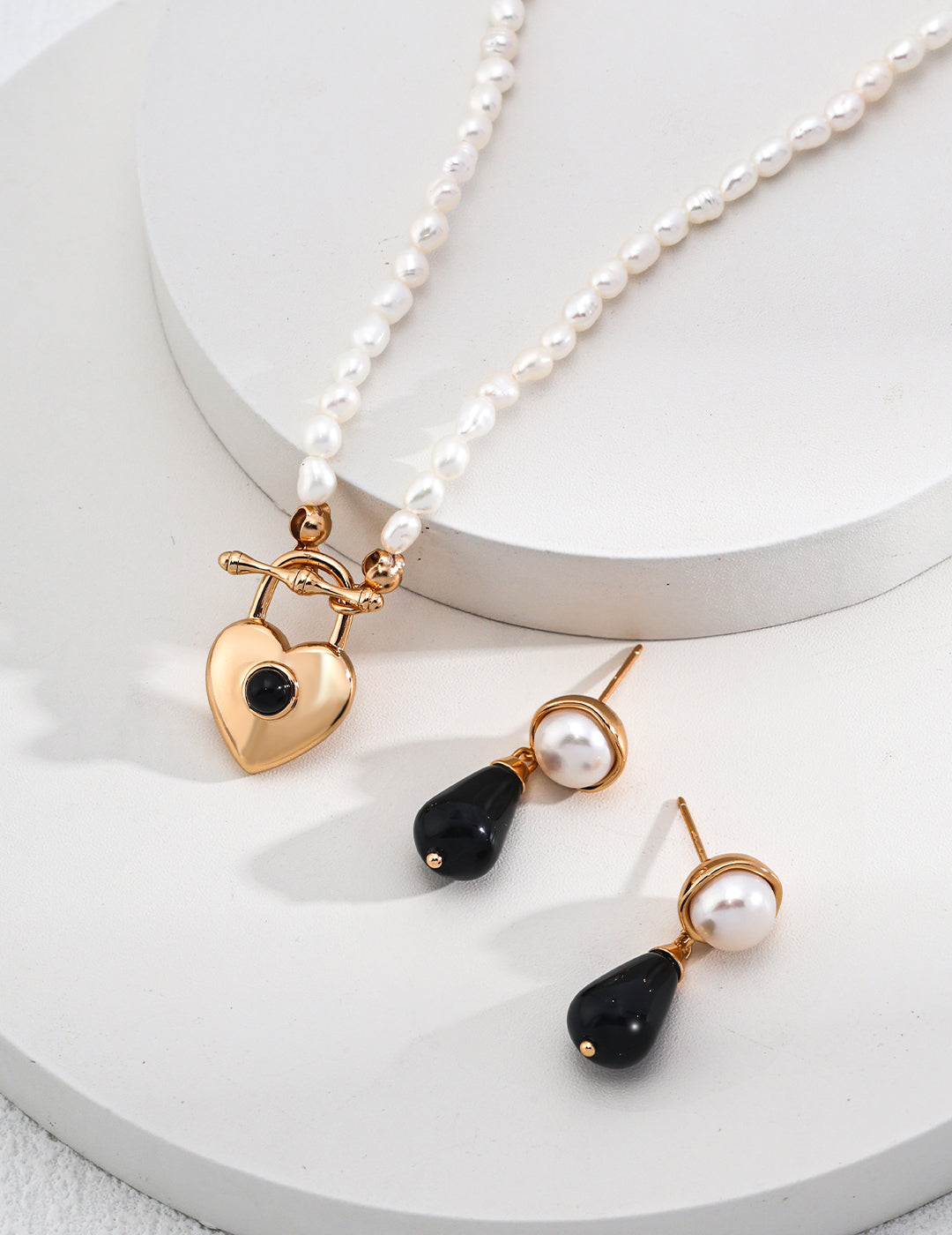 18K Gold S925 Silver - Classic Black Onyx Noir Pearl Drop Earrings