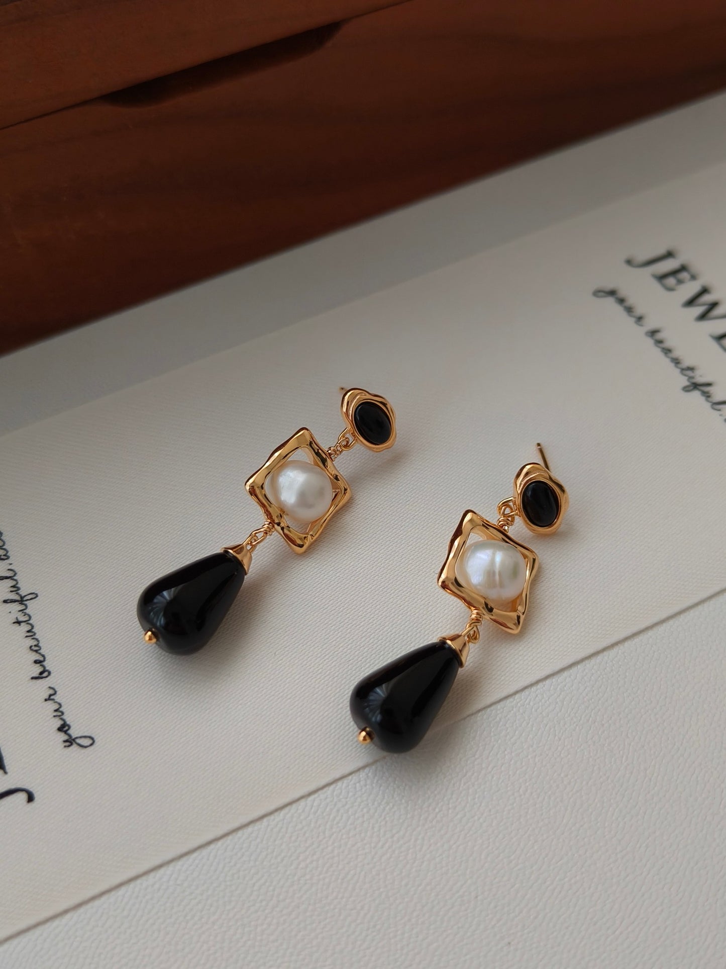 18K Gold S925 Silver - Black Onyx Midnight Radiance Drop Earrings