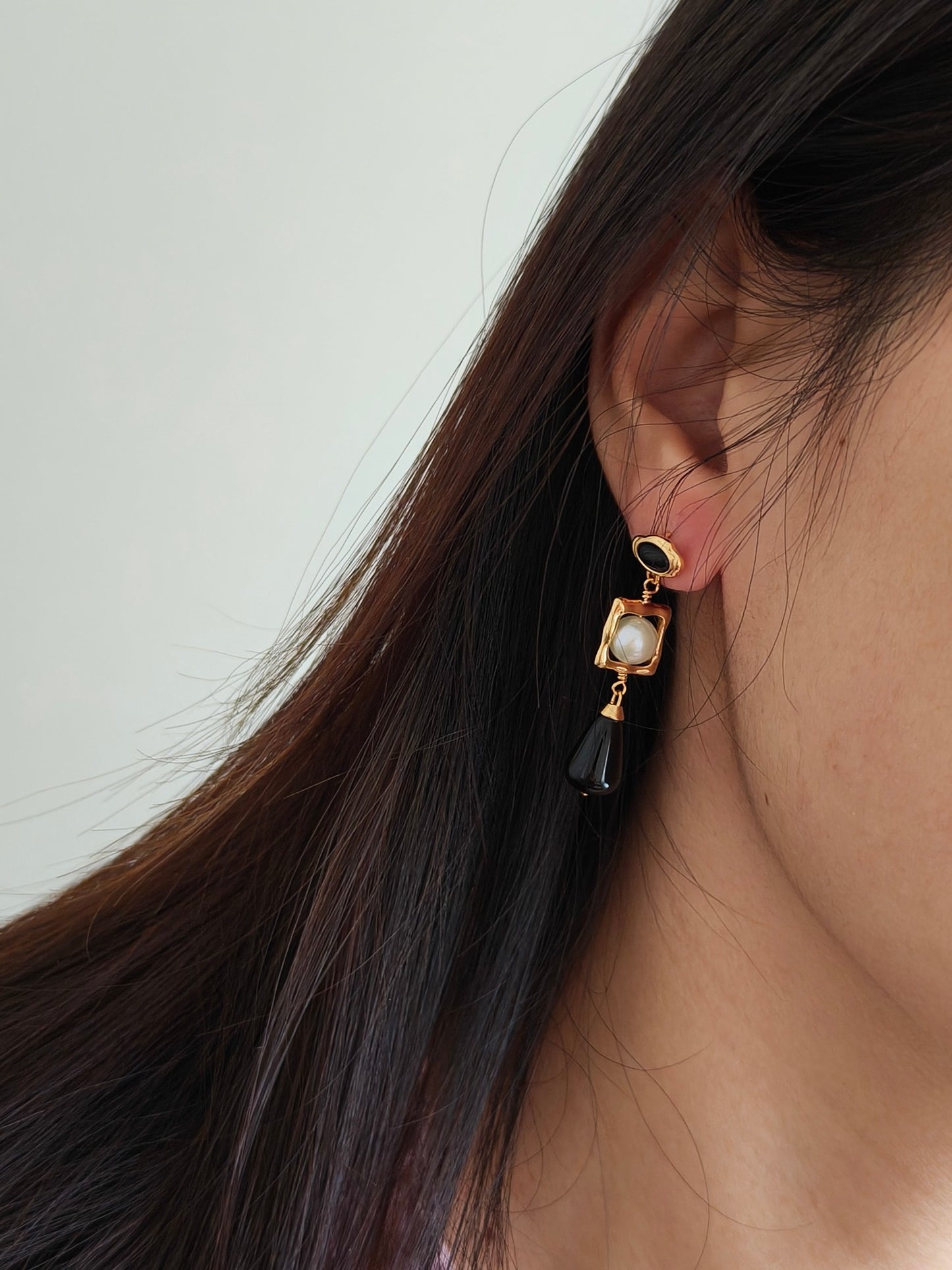 18K Gold S925 Silver - Black Onyx Midnight Radiance Drop Earrings