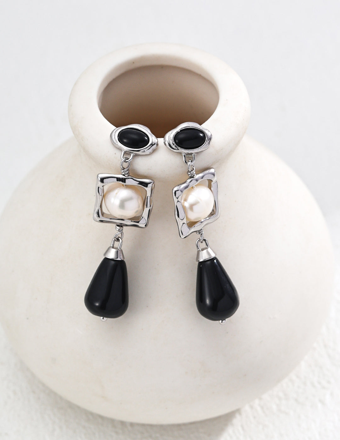 18K Gold S925 Silver - Black Onyx Midnight Radiance Drop Earrings