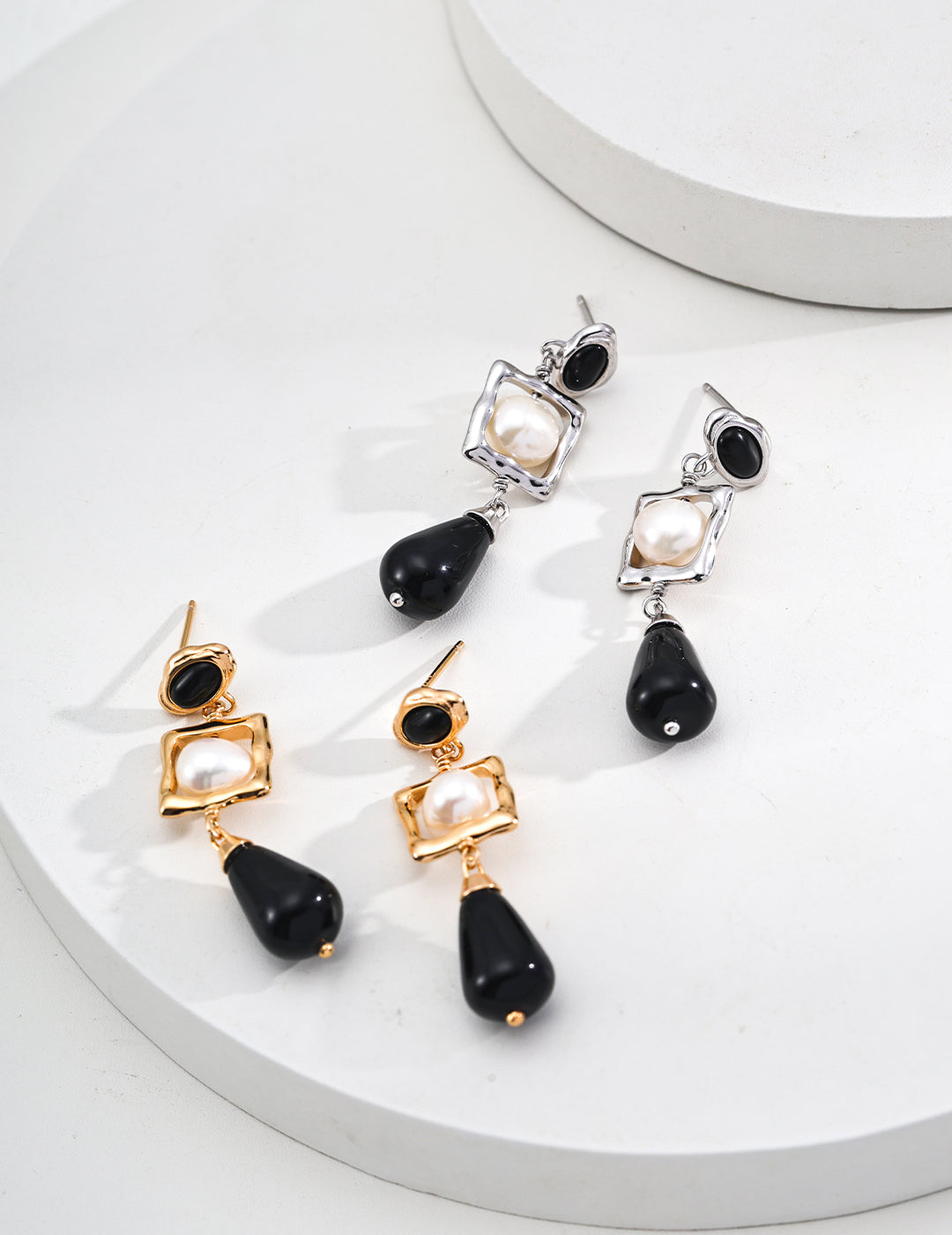 18K Gold S925 Silver - Black Onyx Midnight Radiance Drop Earrings