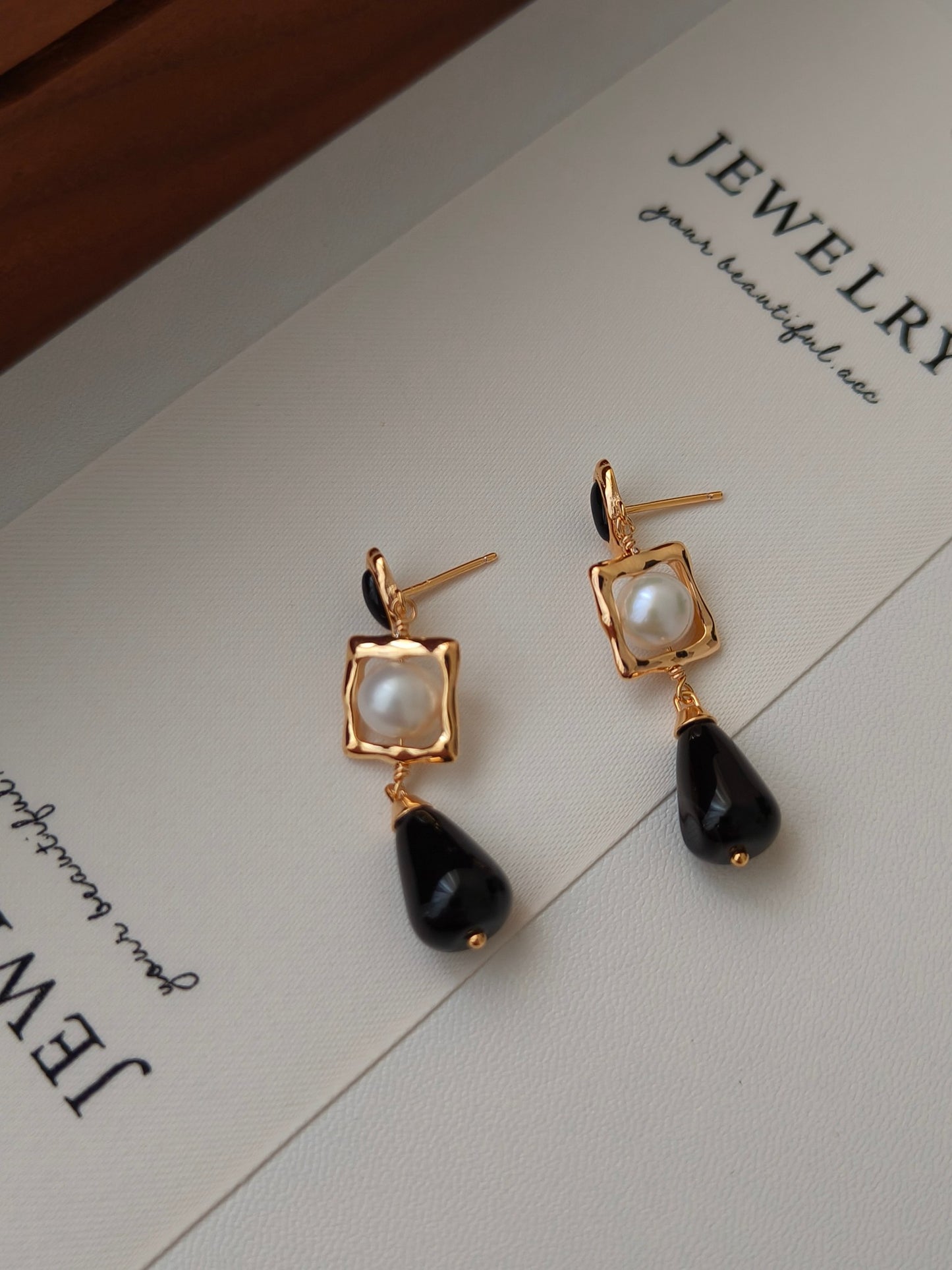 18K Gold S925 Silver - Black Onyx Midnight Radiance Drop Earrings