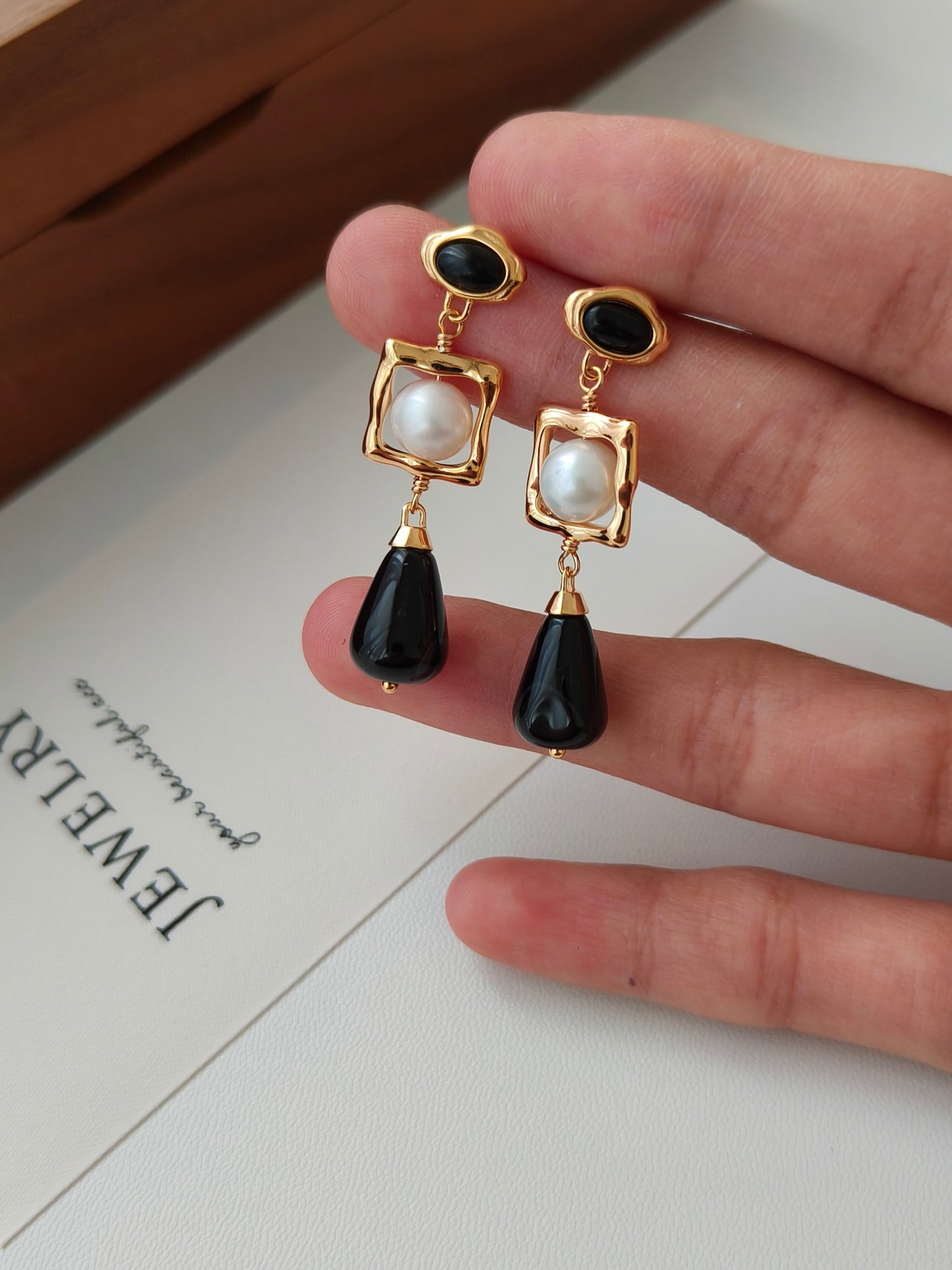 18K Gold S925 Silver - Black Onyx Midnight Radiance Drop Earrings