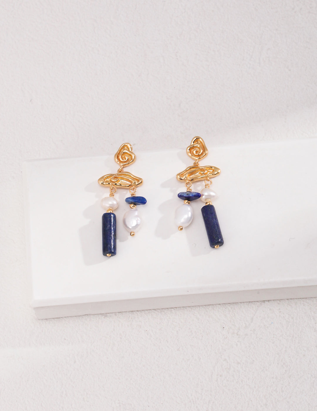 18K Gold S925 Silver - Lapis Lazuli Ocean Muse Dangle Earrings