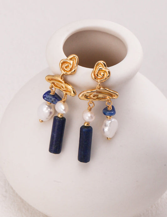 18K Gold S925 Silver - Lapis Lazuli Ocean Muse Dangle Earrings