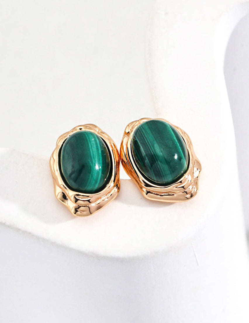 18K Gold S925 Silver - Verdant Elegance Malachite Stud Earrings