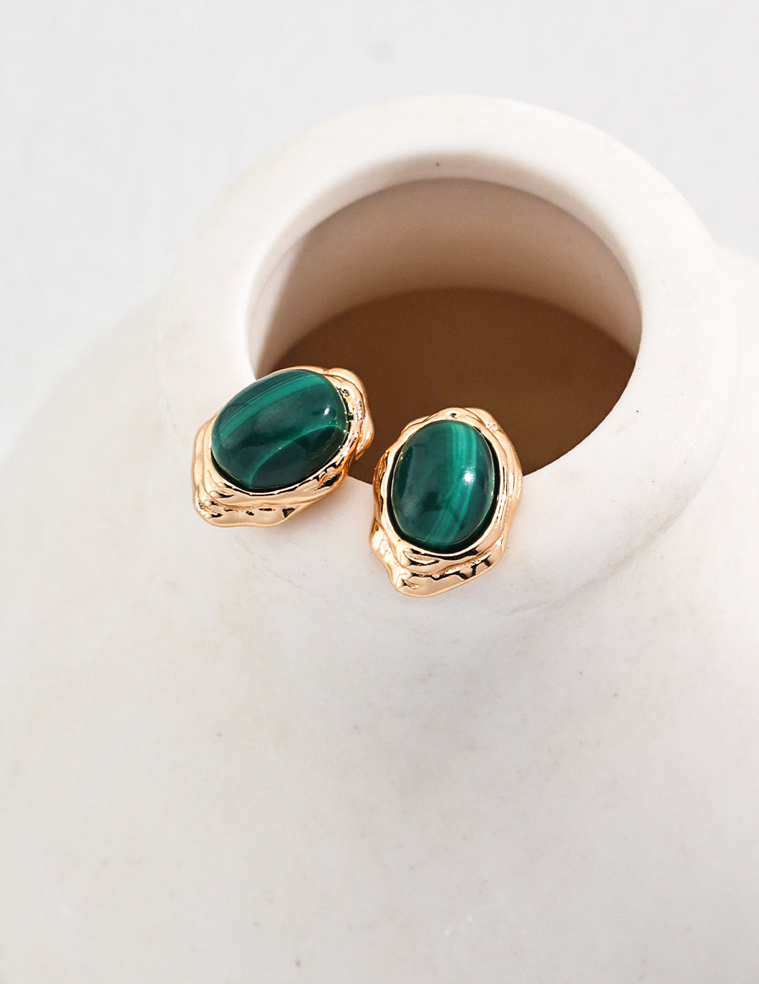 18K Gold S925 Silver - Verdant Elegance Malachite Stud Earrings