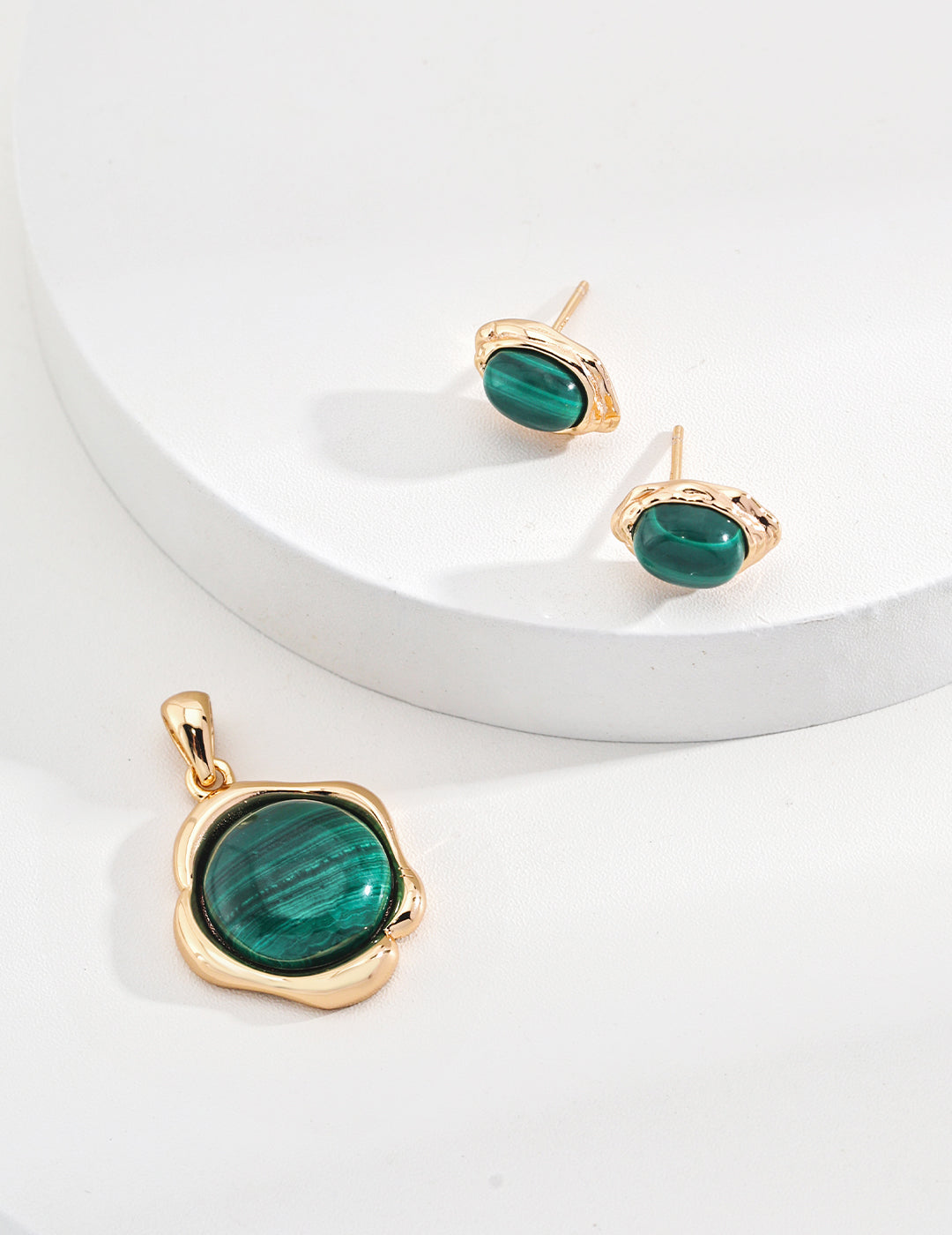 18K Gold S925 Silver - Verdant Elegance Malachite Stud Earrings