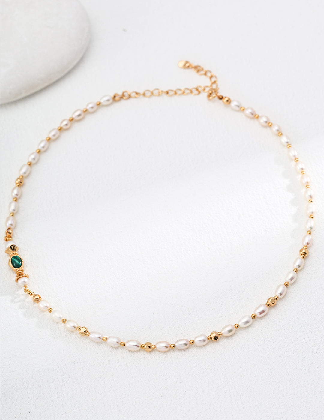 18K Gold S925 Silver - Malachite & Pearl Harmony Necklace