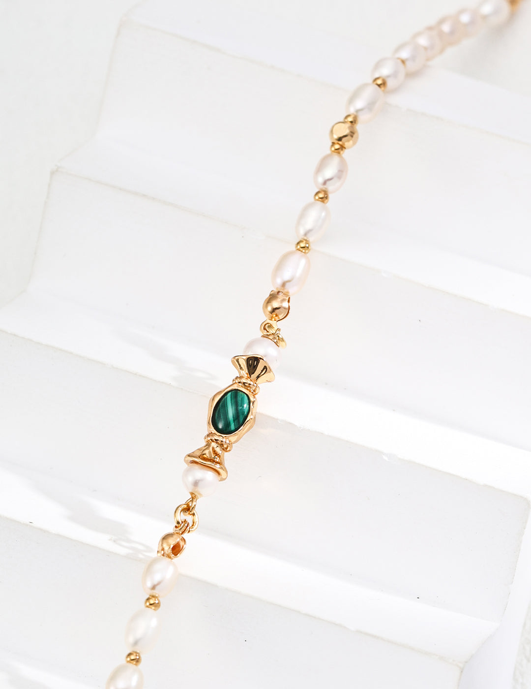 18K Gold S925 Silver - Malachite & Pearl Harmony Necklace