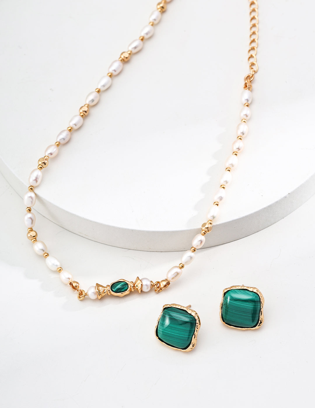 18K Gold S925 Silver - Malachite & Pearl Harmony Necklace