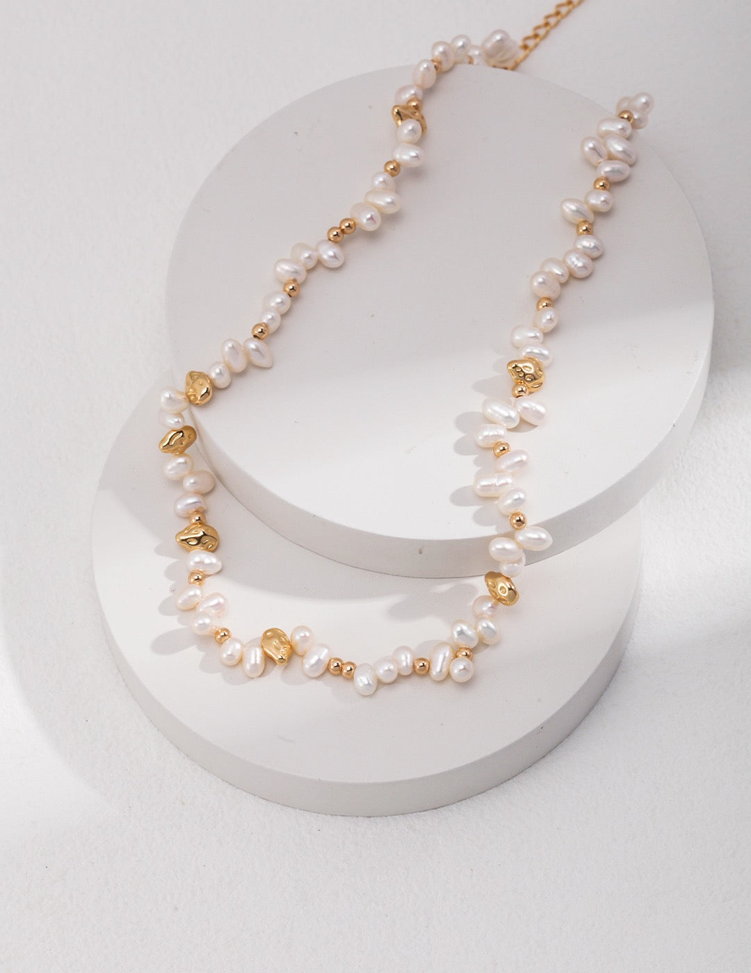 18K Gold S925 Silver - Golden Pearl Cascade Bracelet & Necklace Set