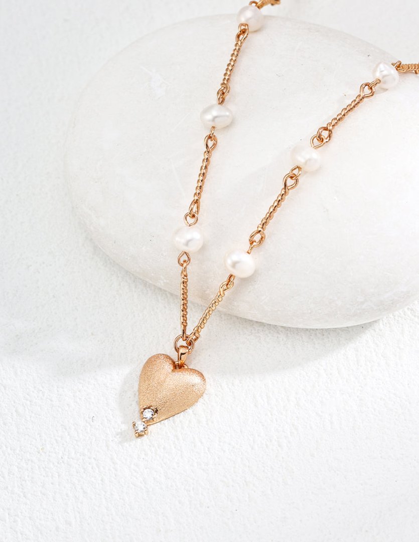 pearl gold heart necklace