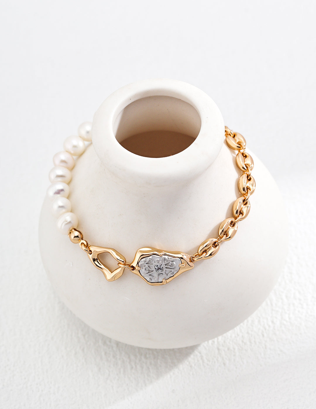 18K Gold S925 Silver - Seraphine Pearl Link Bracelet