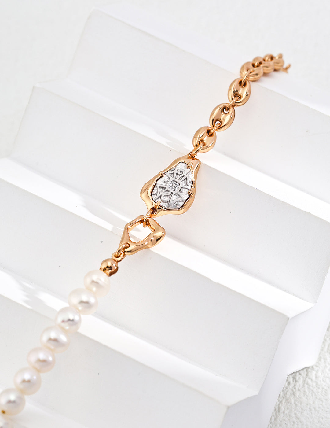 18K Gold S925 Silver - Seraphine Pearl Link Bracelet