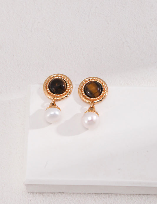 tiger eye pearl earrings 