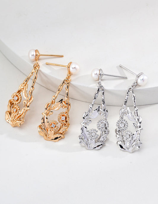 18K Gold S925 Silver - Vintage Bloom Drop Earrings
