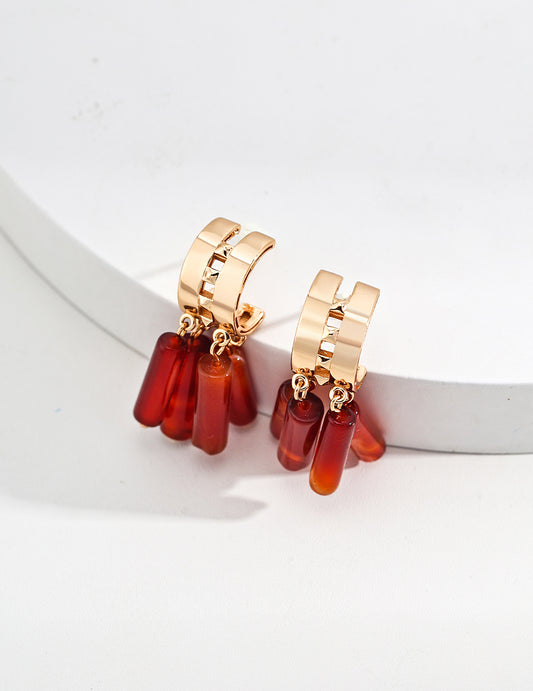 18K Gold S925 Silver - Natural Agate Cascade Drop Earrings